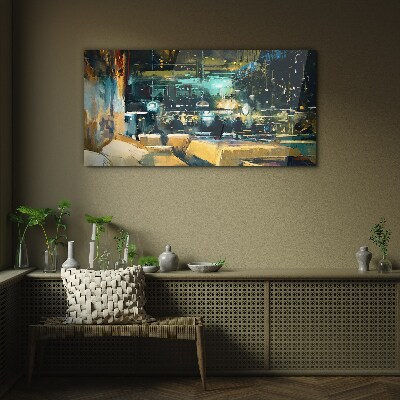 Night atmosphere in the cafe Glass Wall Art