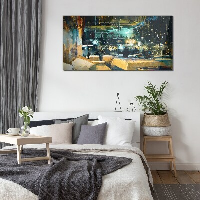 Night atmosphere in the cafe Glass Wall Art