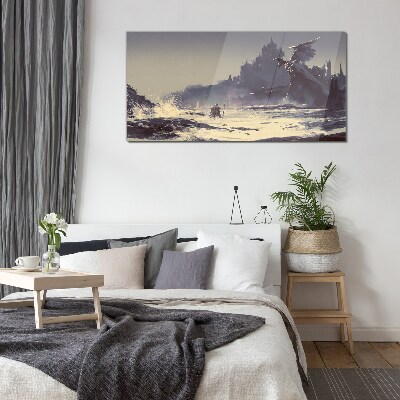 A mystical land among the waves Glass Wall Art