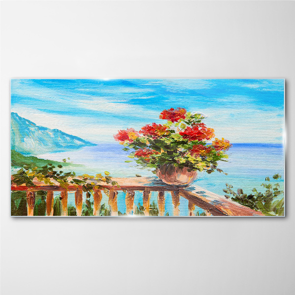 Flowers by the sea Glass Wall Art