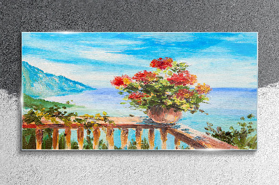 Flowers by the sea Glass Wall Art