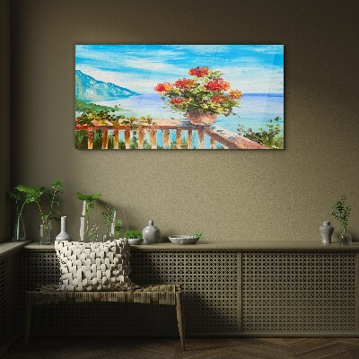 Flowers by the sea Glass Wall Art