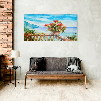 Flowers by the sea Glass Wall Art
