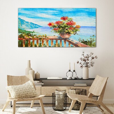 Flowers by the sea Glass Wall Art