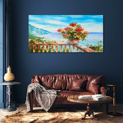 Flowers by the sea Glass Wall Art