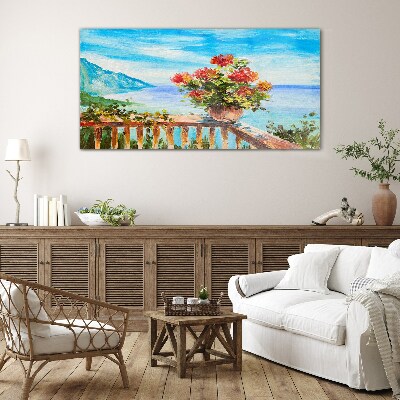 Flowers by the sea Glass Wall Art