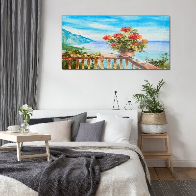 Flowers by the sea Glass Wall Art