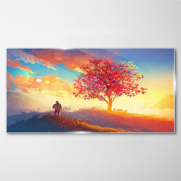 A walk in a colorful landscape Glass Wall Art