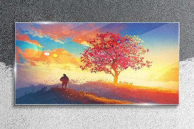 A walk in a colorful landscape Glass Wall Art