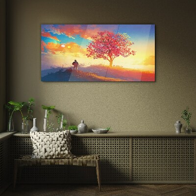 A walk in a colorful landscape Glass Wall Art