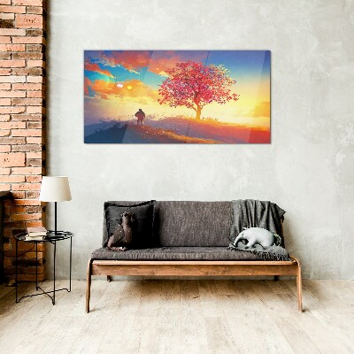 A walk in a colorful landscape Glass Wall Art