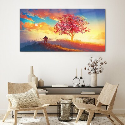 A walk in a colorful landscape Glass Wall Art