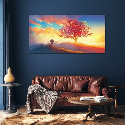 A walk in a colorful landscape Glass Wall Art