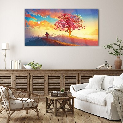 A walk in a colorful landscape Glass Wall Art