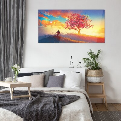 A walk in a colorful landscape Glass Wall Art
