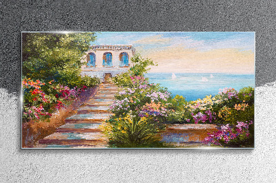 A walk among the flowers by the sea Glass Wall Art