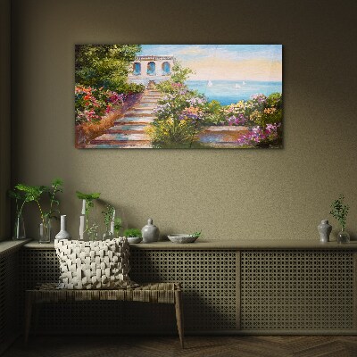 A walk among the flowers by the sea Glass Wall Art