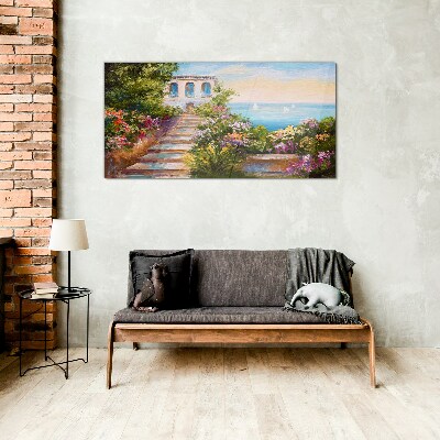 A walk among the flowers by the sea Glass Wall Art