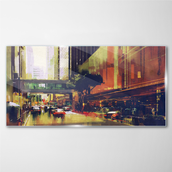 A street in the hustle and bustle of the city Glass Wall Art