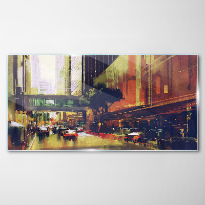 A street in the hustle and bustle of the city Glass Wall Art
