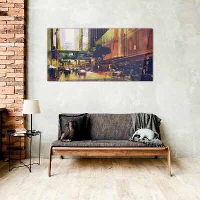 A street in the hustle and bustle of the city Glass Wall Art