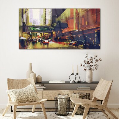 A street in the hustle and bustle of the city Glass Wall Art
