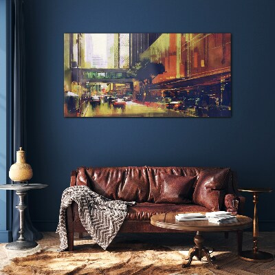 A street in the hustle and bustle of the city Glass Wall Art