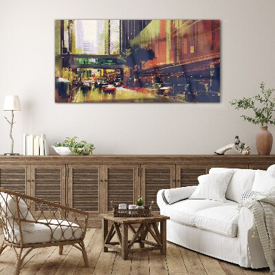 A street in the hustle and bustle of the city Glass Wall Art