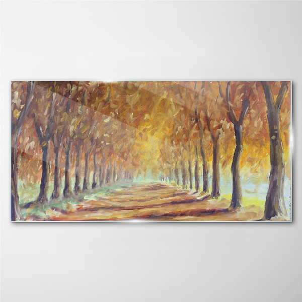 Autumn tree alley Glass Wall Art