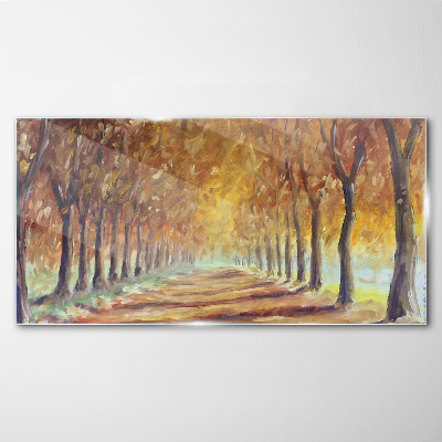 Autumn tree alley Glass Wall Art