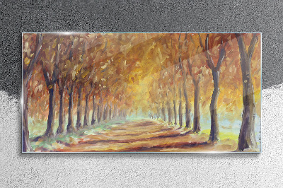 Autumn tree alley Glass Wall Art