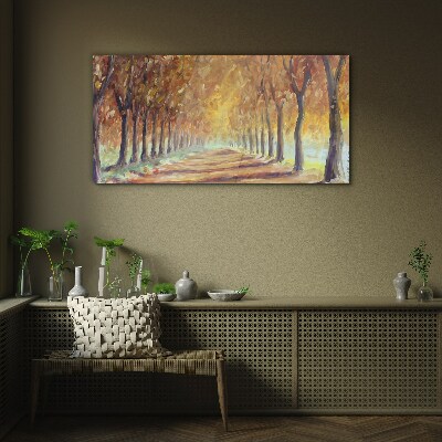 Autumn tree alley Glass Wall Art