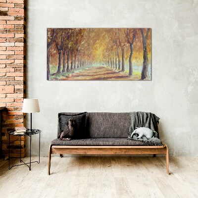 Autumn tree alley Glass Wall Art