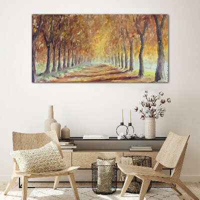 Autumn tree alley Glass Wall Art