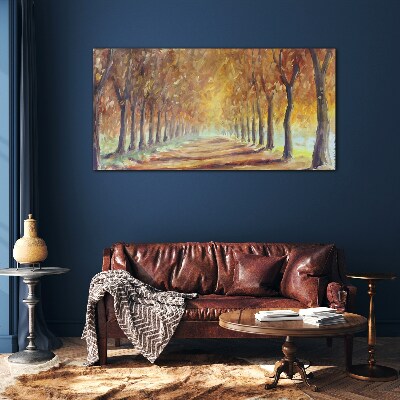 Autumn tree alley Glass Wall Art