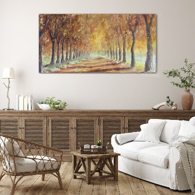 Autumn tree alley Glass Wall Art