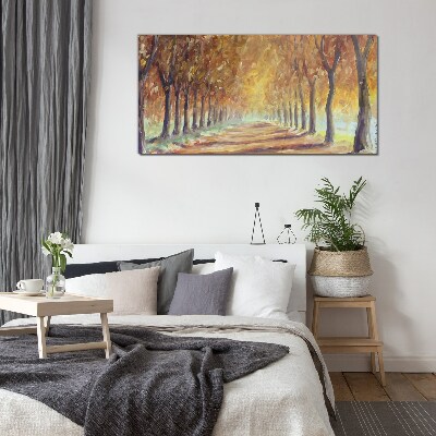 Autumn tree alley Glass Wall Art