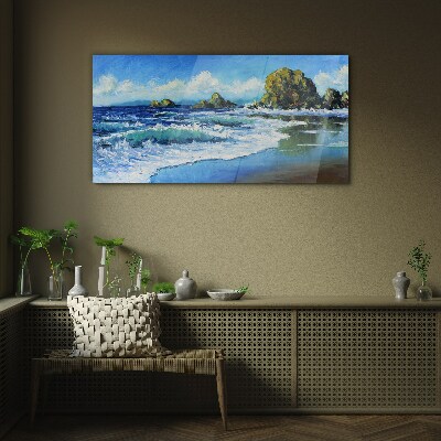 Calm Sea on a Sunny Day Glass Wall Art