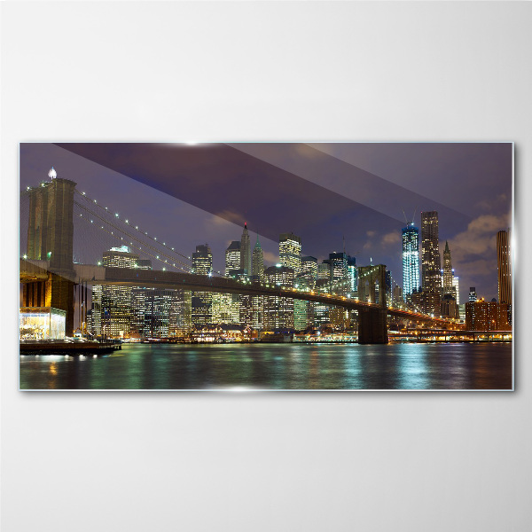Brooklyn Bridge at night Glass Wall Art