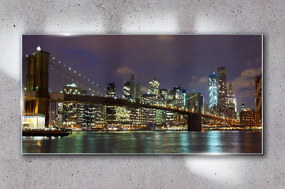 Brooklyn Bridge at night Glass Wall Art