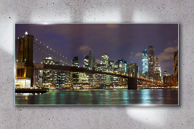 City river bridge lights Glass Wall Art