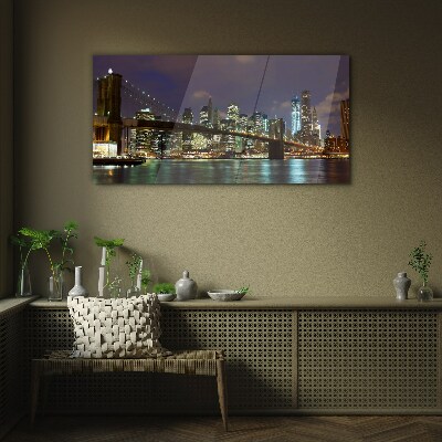 Brooklyn Bridge at night Glass Wall Art