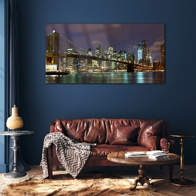 Brooklyn Bridge at night Glass Wall Art