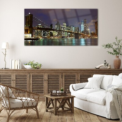 Brooklyn Bridge at night Glass Wall Art