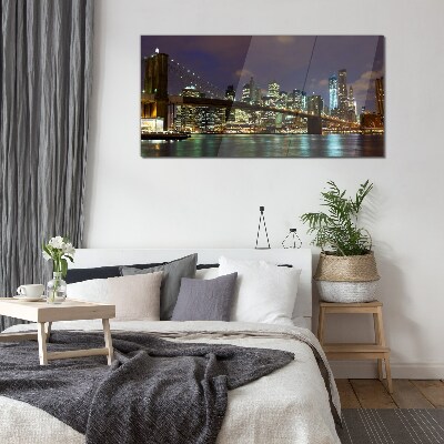 Brooklyn Bridge at night Glass Wall Art