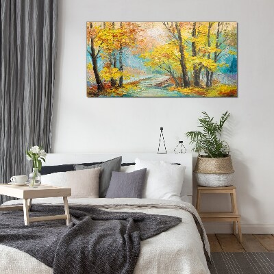 Golden autumn on a quiet river Glass Wall Art
