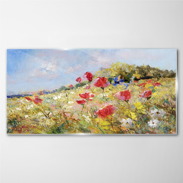 Flowers abstract landscape Glass Wall Art
