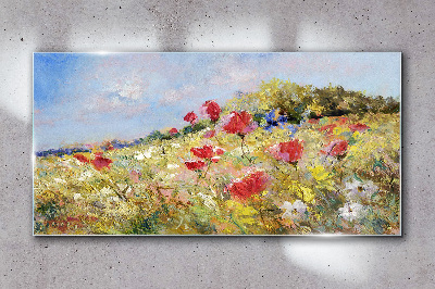 Flower landscape in the summer sun Glass Wall Art