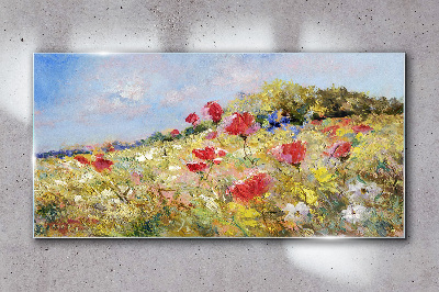 Flowers abstract landscape Glass Wall Art