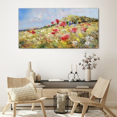 Flower landscape in the summer sun Glass Wall Art